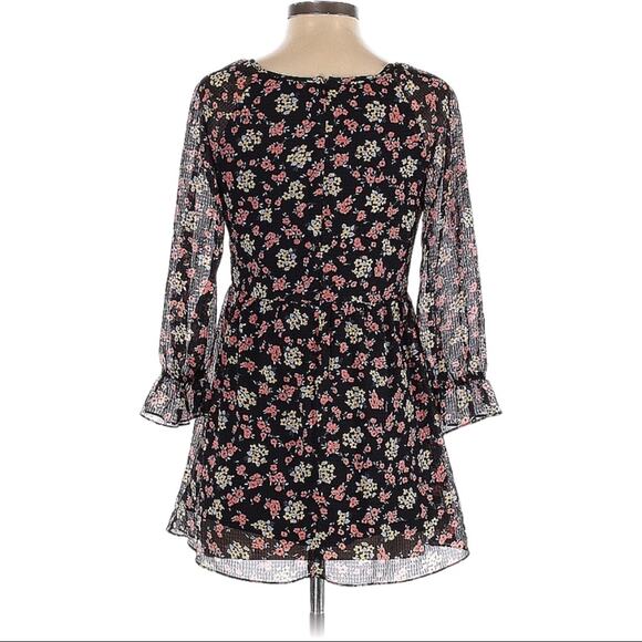Free People Sheer Long Sleeve Floral Dress Women’s Size 0 Black Pink Yellow - Picture 2 of 4